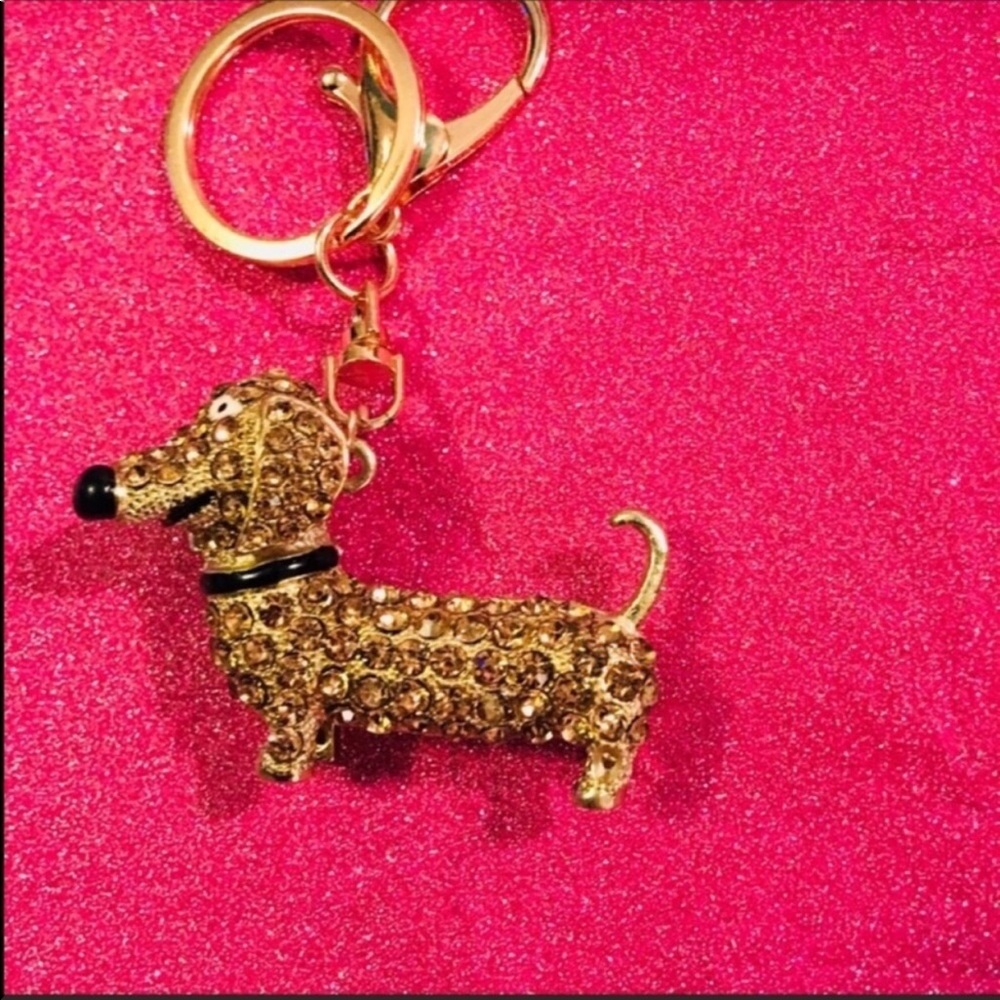 NEW Rhinestone Dachshund Key Chain / Purse Fob - Picture 3 of 7